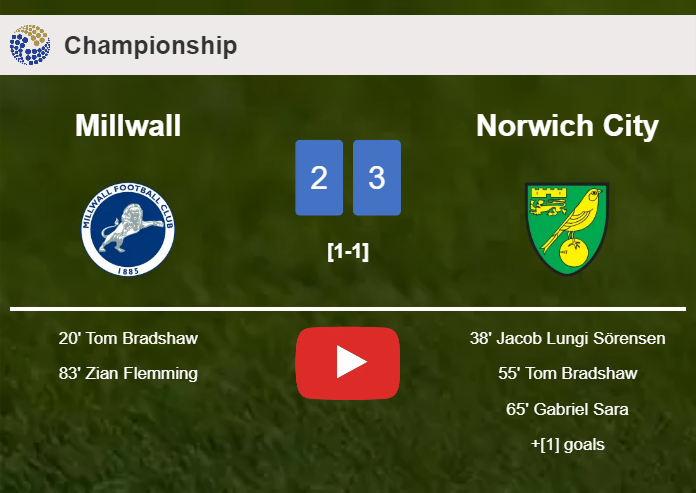 Norwich City prevails over Millwall 3-2. HIGHLIGHTS