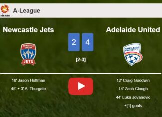 Adelaide United tops Newcastle Jets 4-2. HIGHLIGHTS