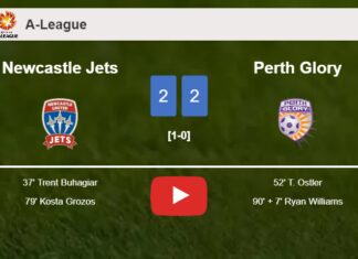 Newcastle Jets and Perth Glory draw 2-2 on Saturday. HIGHLIGHTS
