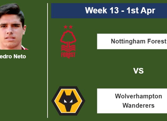 FANTASY PREMIER LEAGUE. Pedro Neto statistics before facing Nottingham Forest on Saturday 1st of April for the 13th week.