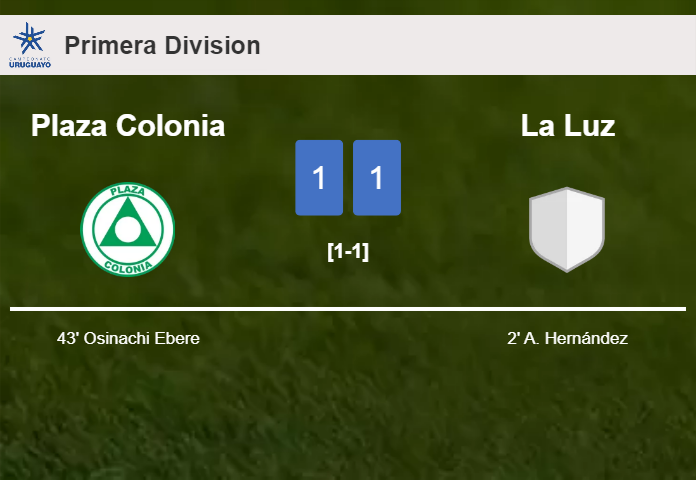 Plaza Colonia and La Luz draw 1-1 on Friday