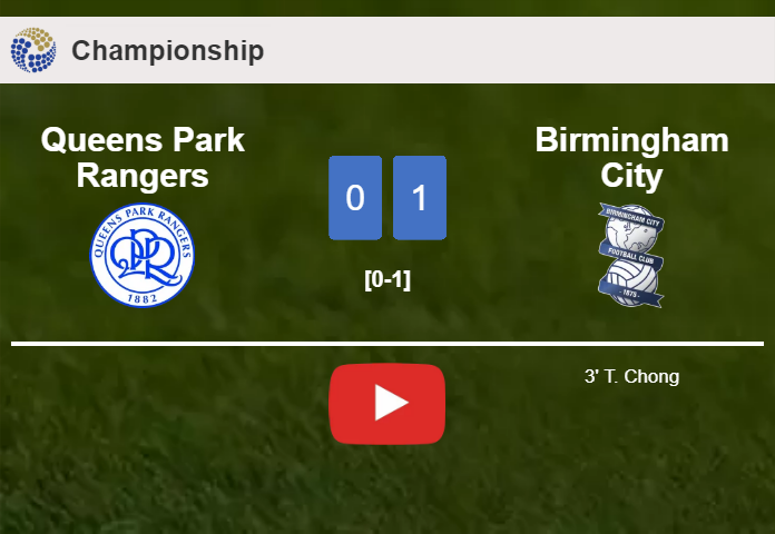 Birmingham City prevails over Queens Park Rangers 1-0 with a goal scored by T. Chong. HIGHLIGHTS