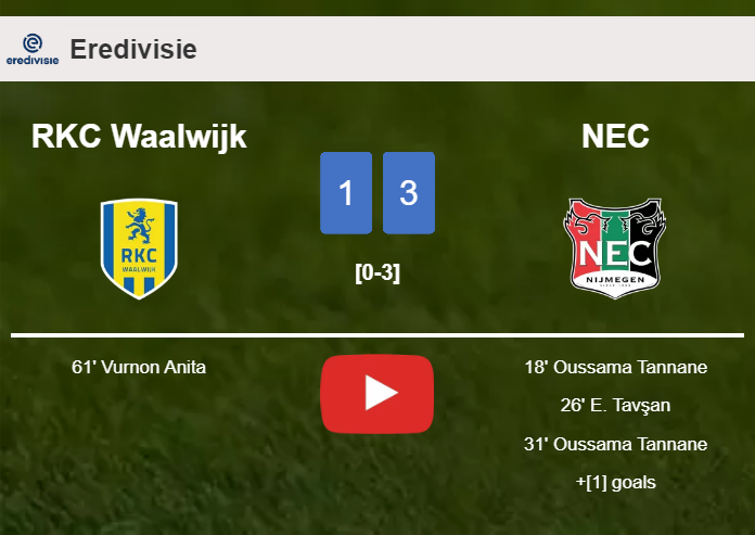 NEC overcomes RKC Waalwijk 3-1 with 2 goals from O. Tannane. HIGHLIGHTS