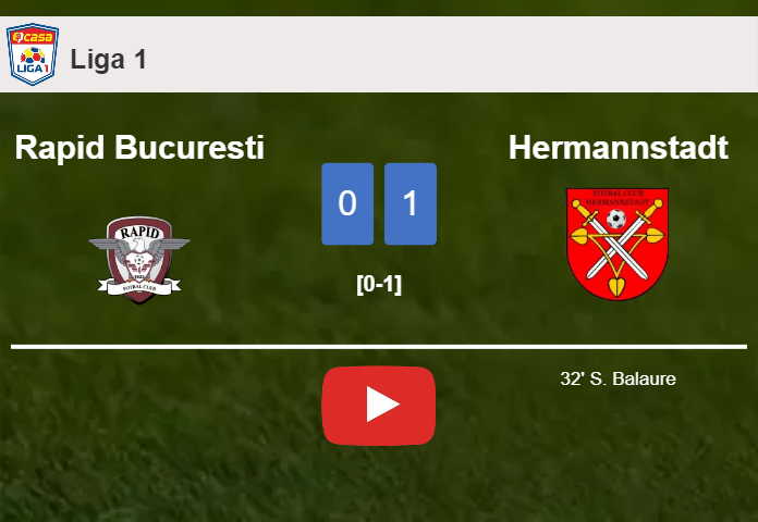 Hermannstadt prevails over Rapid Bucuresti 1-0 with a goal scored by S. Balaure. HIGHLIGHTS