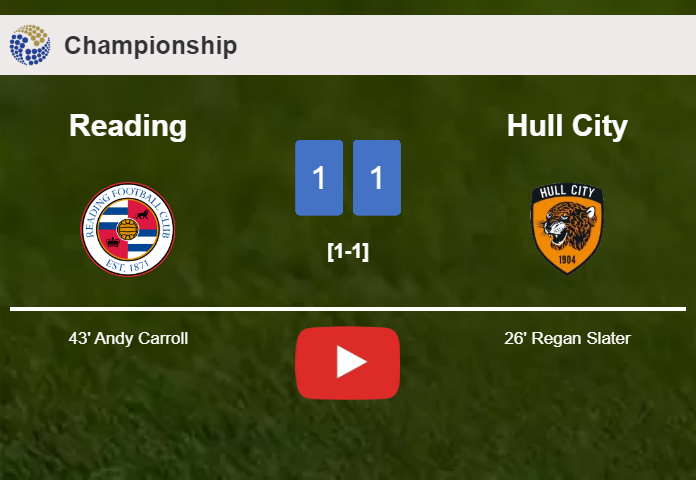 Reading and Hull City draw 1-1 on Saturday. HIGHLIGHTS