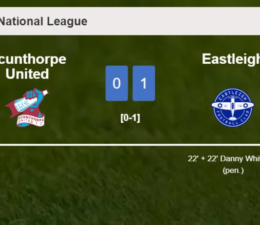 Eastleigh prevails over Scunthorpe United 1-0 with a goal scored by D. Whitehall