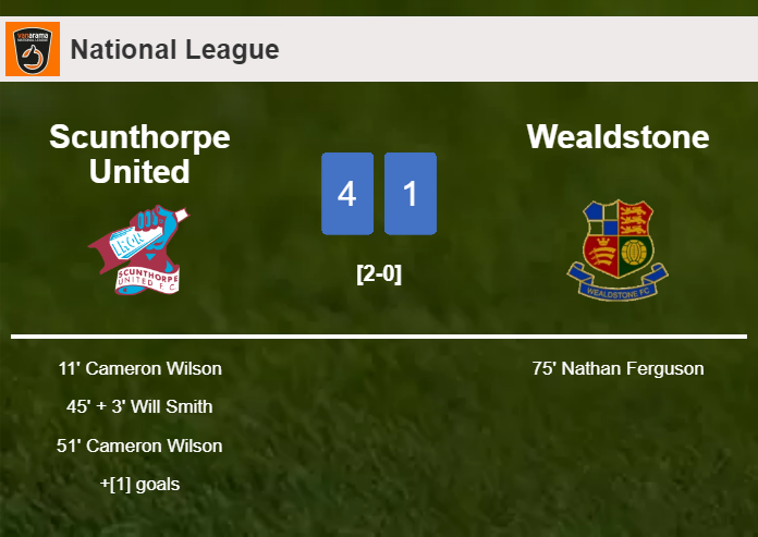 Scunthorpe United conquers Wealdstone 4-1 after recovering from a 0-1 deficit