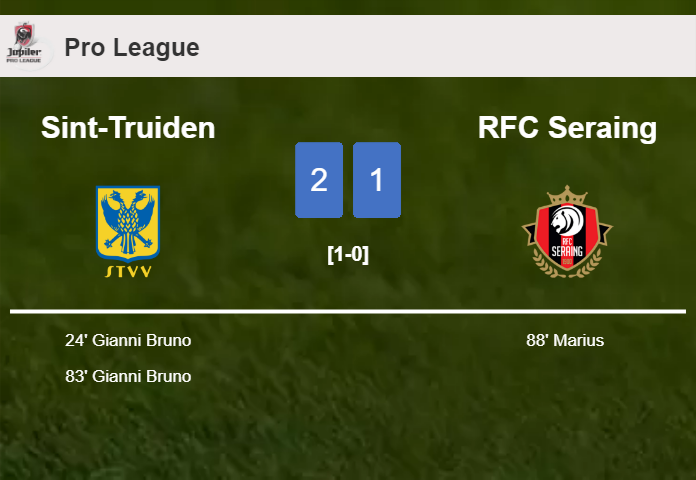 Sint-Truiden defeats RFC Seraing 2-1 with G. Bruno scoring 2 goals
