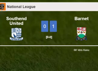 Barnet tops Southend United 1-0 with a goal scored by I. Kanu