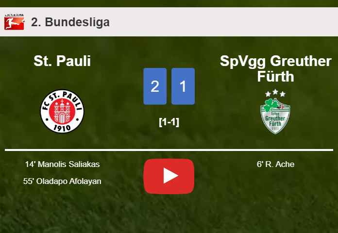 St. Pauli recovers a 0-1 deficit to defeat SpVgg Greuther Fürth 2-1. HIGHLIGHTS