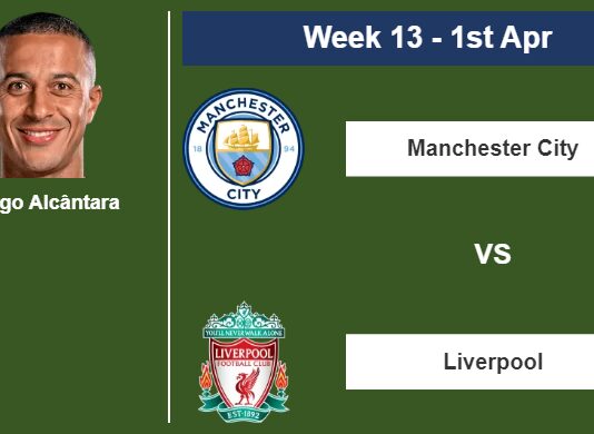 FANTASY PREMIER LEAGUE. Thiago Alcântara statistics before facing Manchester City on Saturday 1st of April for the 13th week.