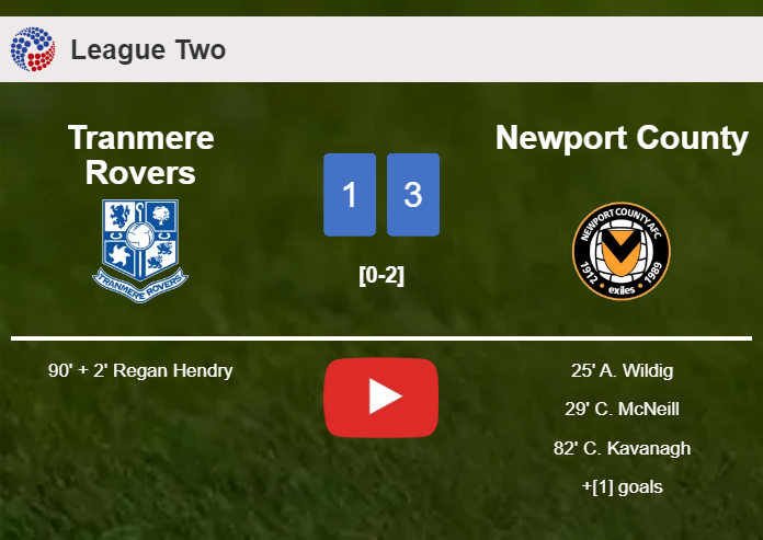 Newport County conquers Tranmere Rovers 3-1. HIGHLIGHTS