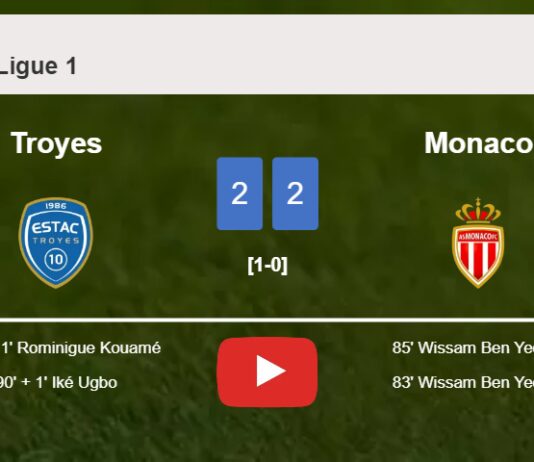Troyes and Monaco draw 2-2 on Sunday. HIGHLIGHTS