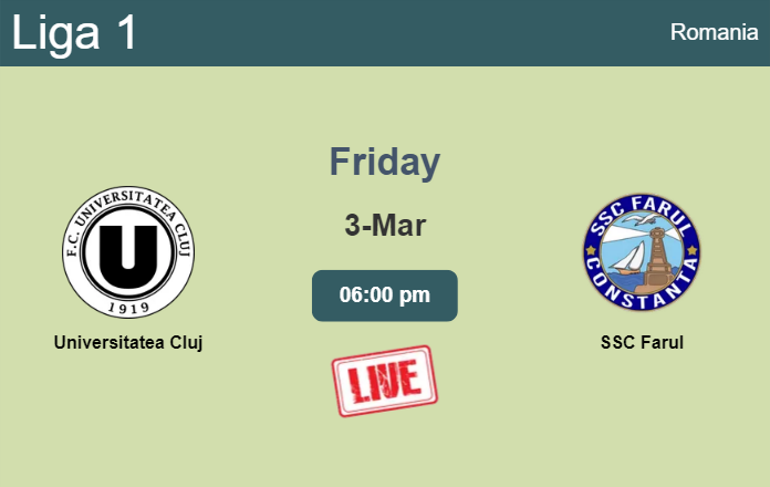 How to watch Universitatea Cluj vs. SSC Farul on live stream and at what time