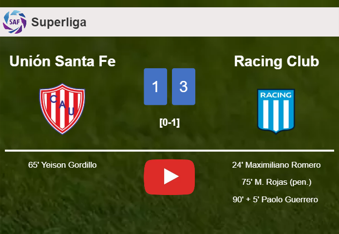 Racing Club tops Unión Santa Fe 3-1. HIGHLIGHTS