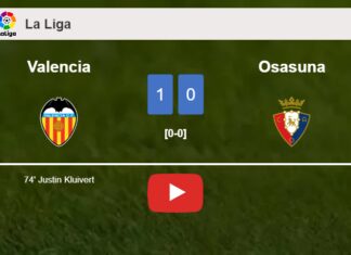 Valencia tops Osasuna 1-0 with a goal scored by J. Kluivert. HIGHLIGHTS