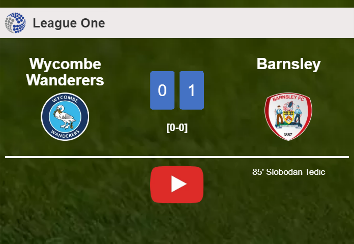 Barnsley tops Wycombe Wanderers 1-0 with a late goal scored by S. Tedic. HIGHLIGHTS