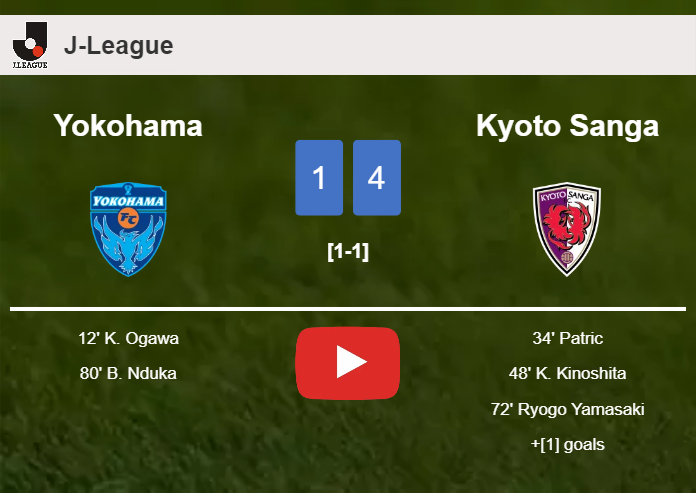 Kyoto Sanga prevails over Yokohama 4-1 after recovering from a 0-1 deficit. HIGHLIGHTS