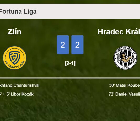 Zlín and Hradec Králové draw 2-2 on Saturday
