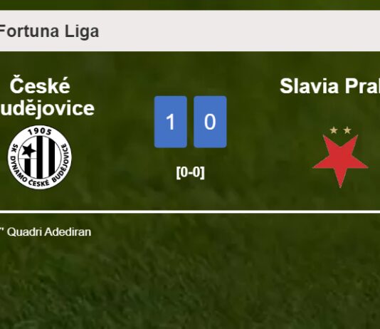 České Budějovice defeats Slavia Praha 1-0 with a goal scored by Q. Adediran