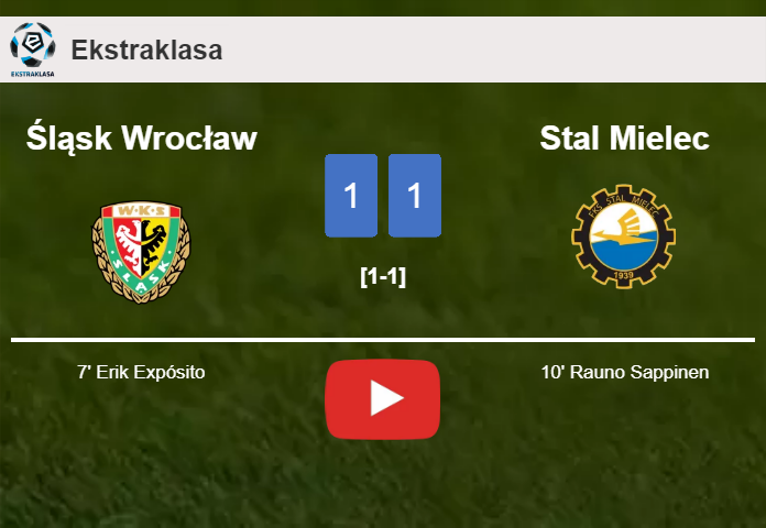 Śląsk Wrocław and Stal Mielec draw 1-1 on Saturday. HIGHLIGHTS