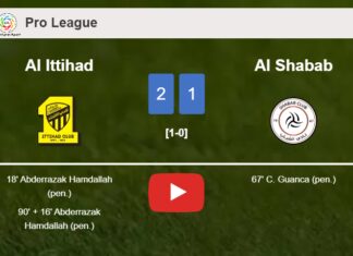 Al Ittihad beats Al Shabab 2-1 with A. Hamdallah scoring a double. HIGHLIGHTS