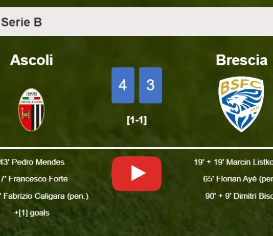 Ascoli beats Brescia 4-3. HIGHLIGHTS