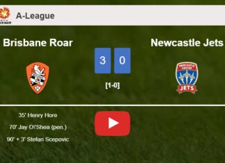 Brisbane Roar tops Newcastle Jets 3-0. HIGHLIGHTS