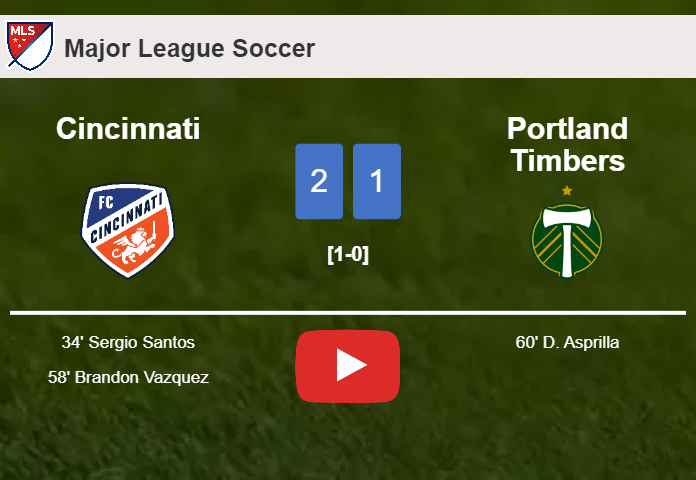 Cincinnati defeats Portland Timbers 2-1. HIGHLIGHTS