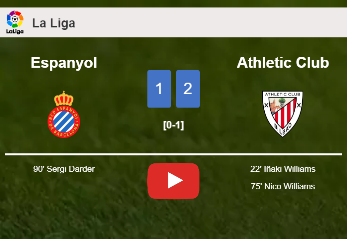 Athletic Club grabs a 2-1 win against Espanyol. HIGHLIGHTS