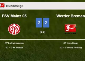 FSV Mainz 05 and Werder Bremen draw 2-2 on Saturday