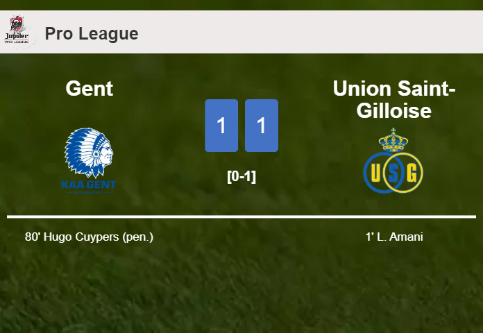 Gent and Union Saint-Gilloise draw 1-1 on Saturday
