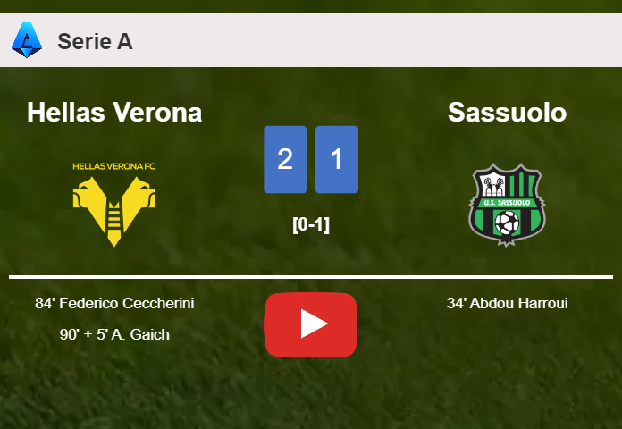 Hellas Verona recovers a 0-1 deficit to top Sassuolo 2-1. HIGHLIGHTS