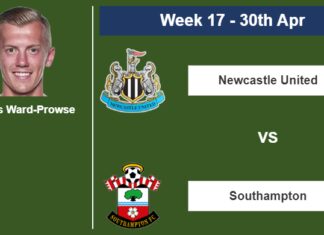 FANTASY PREMIER LEAGUE. James Ward-Prowse statistics before  Newcastle United on Sunday 30th of April for the 17th week.