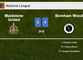 Boreham Wood tops Maidstone United 4-0 after playing a incredible match