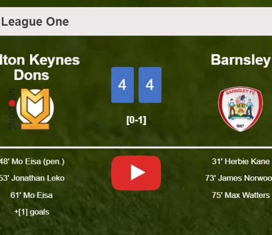 Milton Keynes Dons and Barnsley draws a hectic match 4-4 on Saturday. HIGHLIGHTS