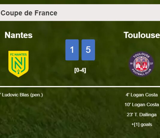Toulouse overcomes Nantes 5-1 after playing a incredible match