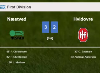 Næstved overcomes Hvidovre after recovering from a 0-2 deficit