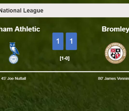 Oldham Athletic and Bromley draw 1-1 on Saturday