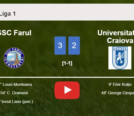 SSC Farul prevails over Universitatea Craiova after recovering from a 1-2 deficit. HIGHLIGHTS