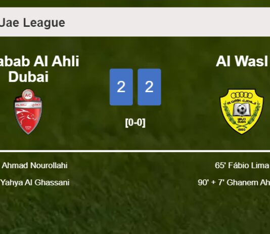 Al Wasl manages to draw 2-2 with Shabab Al Ahli Dubai after recovering a 0-2 deficit