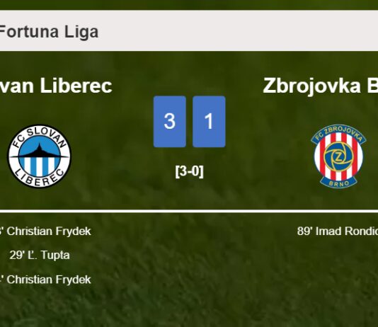 Slovan Liberec overcomes Zbrojovka Brno 3-1 with 2 goals from C. Frydek
