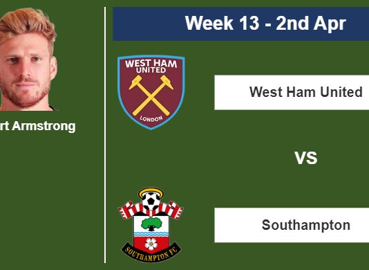FANTASY PREMIER LEAGUE. Stuart Armstrong statistics before facing West Ham United on Sunday 2nd of April for the 13th week.