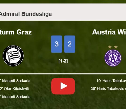 Sturm Graz beats Austria Wien 3-2 with 2 goals from M. Sarkaria. HIGHLIGHTS