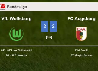 VfL Wolfsburg manages to draw 2-2 with FC Augsburg after recovering a 0-2 deficit