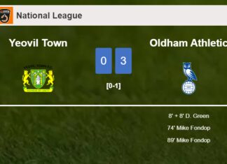 Oldham Athletic tops Yeovil Town 3-0