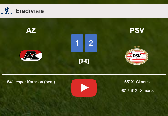 PSV prevails over AZ 2-1 with X. Simons scoring 2 goals. HIGHLIGHTS