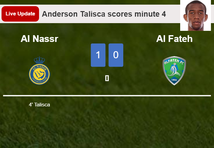 LIVE UPDATES. Al Nassr leads Al Fateh 1-0 after Anderson Talisca scored in the 4 minute