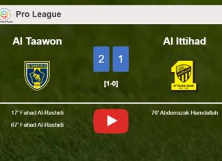 Al Taawon conquers Al Ittihad 2-1 with F. Al-Rashidi scoring 2 goals. HIGHLIGHTS