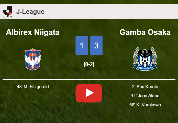 Gamba Osaka overcomes Albirex Niigata 3-1. HIGHLIGHTS
